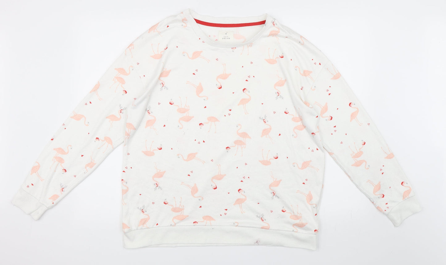 Matalan Womens White Animal Print  Pullover Sweatshirt Size L  - Flamingos
