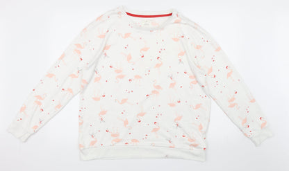 Matalan Womens White Animal Print  Pullover Sweatshirt Size L  - Flamingos