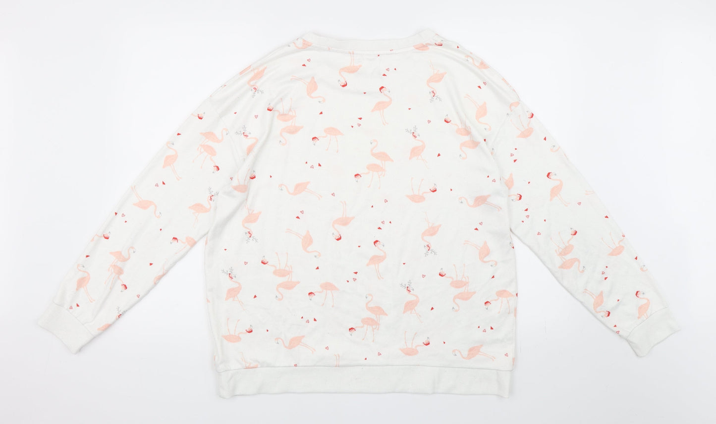 Matalan Womens White Animal Print  Pullover Sweatshirt Size L  - Flamingos