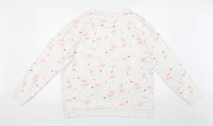 Matalan Womens White Animal Print  Pullover Sweatshirt Size L  - Flamingos