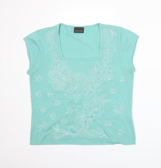 Womens UK Size 14 Alex & Co Green Basic T-Shirt