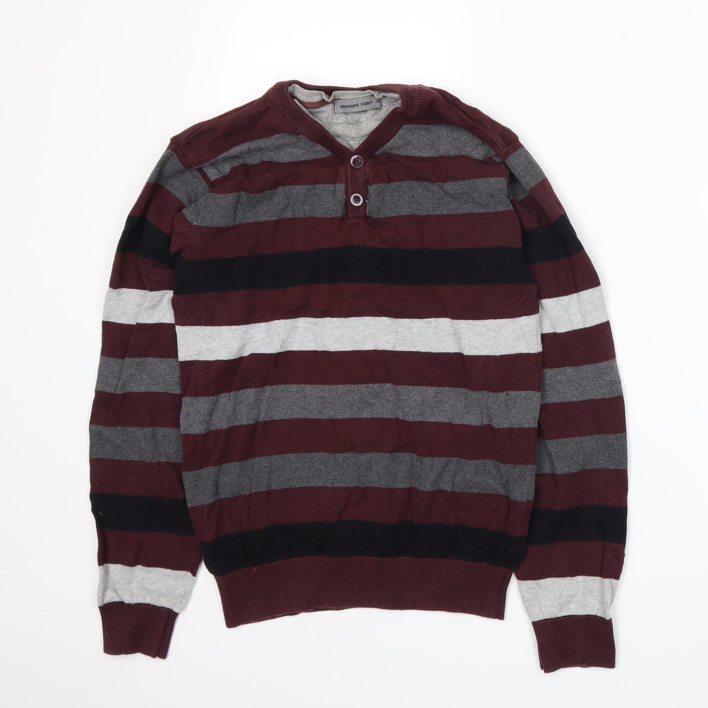 Cedar Wood State Mens Red Striped  Henley Jumper Size S