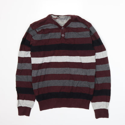 Cedar Wood State Mens Red Striped  Henley Jumper Size S