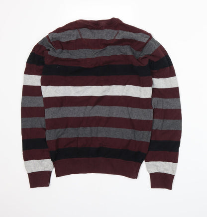 Cedar Wood State Mens Red Striped  Henley Jumper Size S