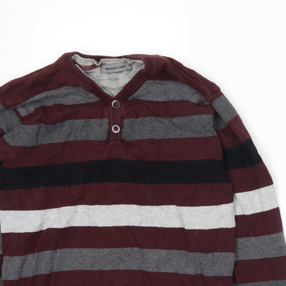 Cedar Wood State Mens Red Striped  Henley Jumper Size S
