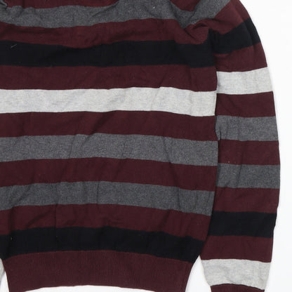 Cedar Wood State Mens Red Striped  Henley Jumper Size S