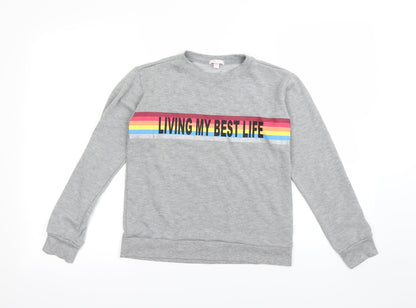 me n u Girls Grey Houndstooth  Pullover Jumper Size 12 Years