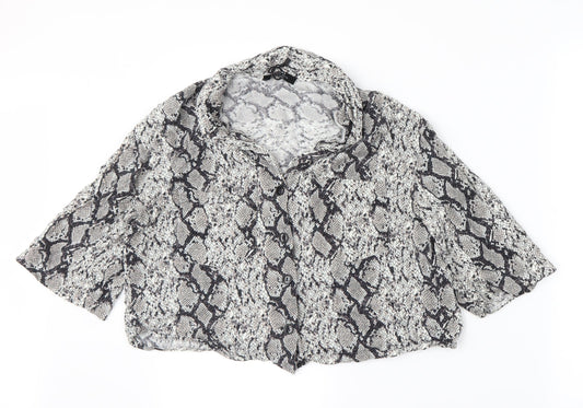 Bershka Womens Multicoloured Animal Print  Cropped Button-Up Size M