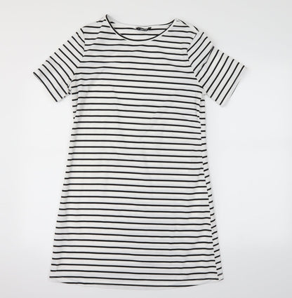 Shein  Womens Silver Striped  T-Shirt Dress  Size S
