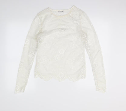 charlotte & co Womens White Floral  Basic Blouse Size S