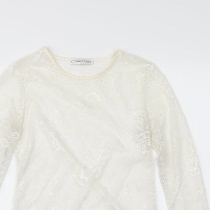 charlotte & co Womens White Floral  Basic Blouse Size S