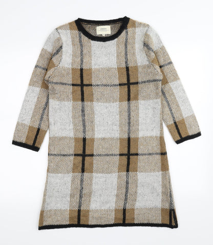 Papaya Womens Brown Plaid  Bodycon  Size S