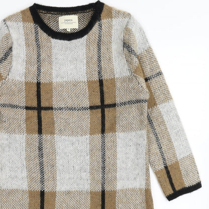 Papaya Womens Brown Plaid  Bodycon  Size S