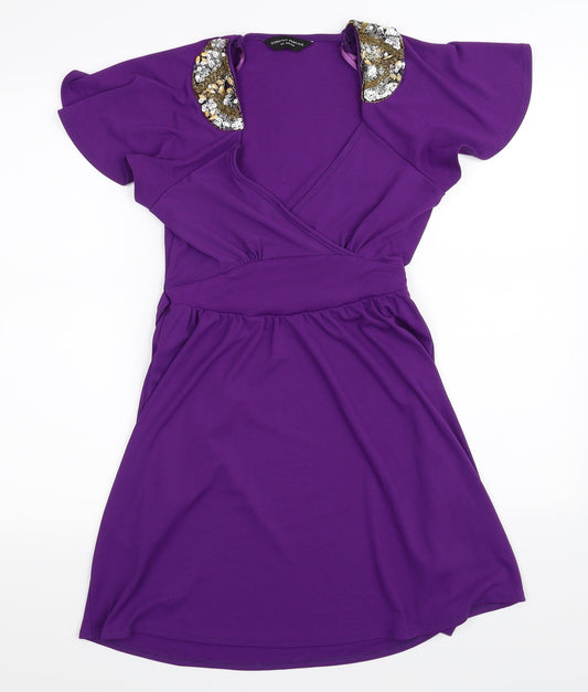 Dorothy Perkins Womens Purple   Fit & Flare  Size 8  - tie on back