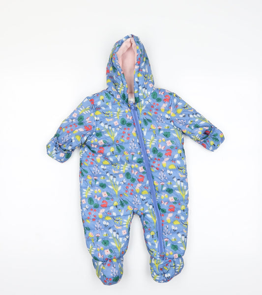 Marks and Spencer Baby Blue Floral  Jacket  Size 0-3 Months  - one piece with mittens