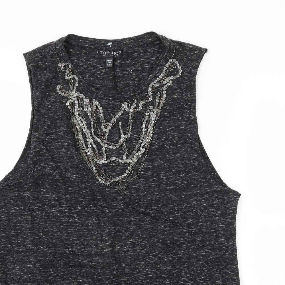 Womens UK Size 10 Topshop Grey Basic T-Shirt