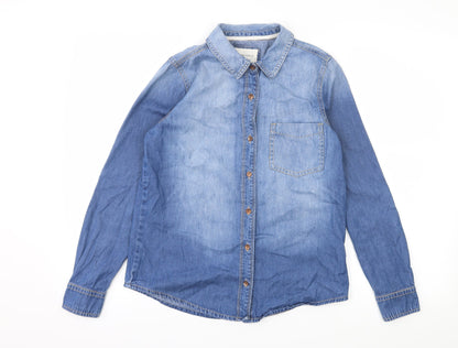 FOREVER 21 Womens Blue  Denim Basic Button-Up Size S