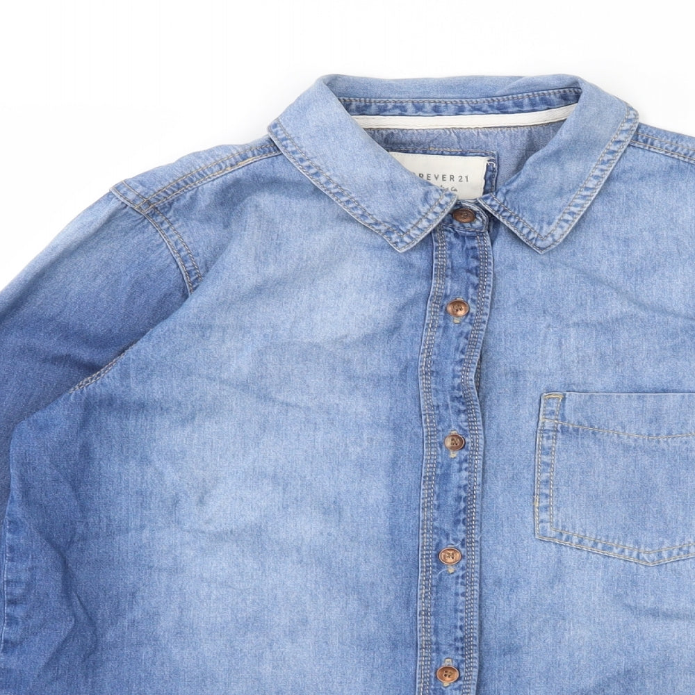 FOREVER 21 Womens Blue  Denim Basic Button-Up Size S