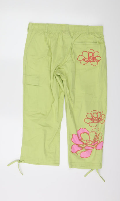 Kuala Womens Green Floral  Cropped Trousers Size 2XL L21 in