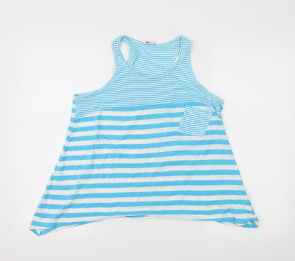 Miss Evie Girls Blue Striped Jersey Basic Tank Size 10-11 Years
