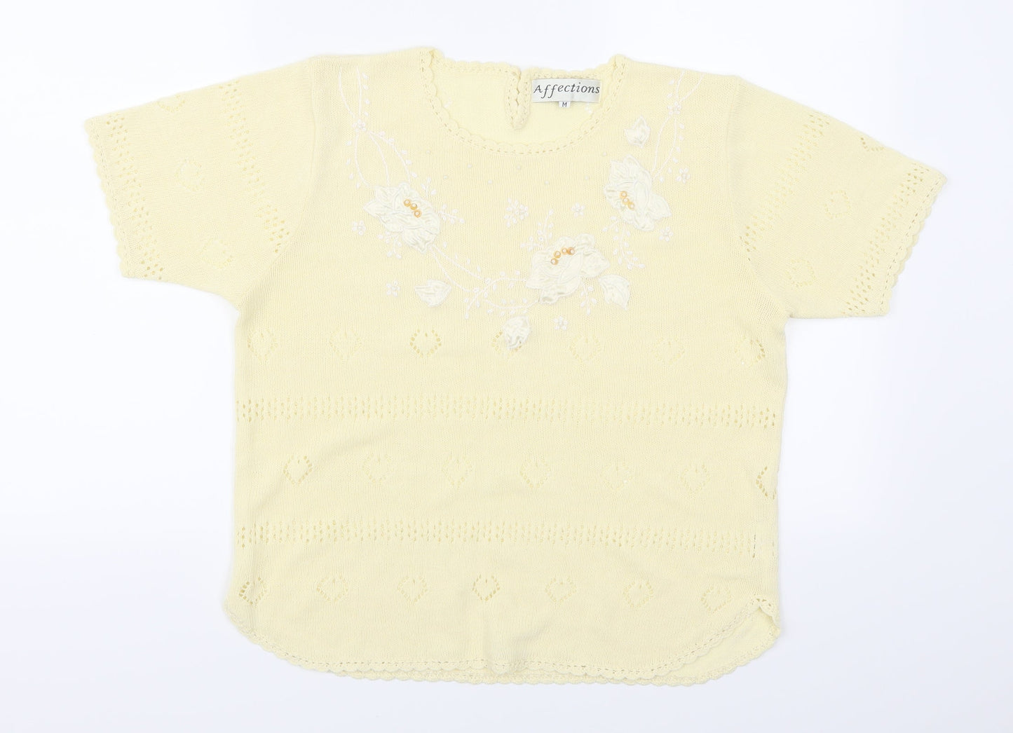 Affections Womens Yellow Floral  Pullover Jumper Size M