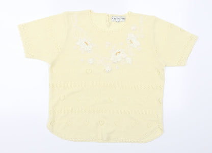 Affections Womens Yellow Floral  Pullover Jumper Size M