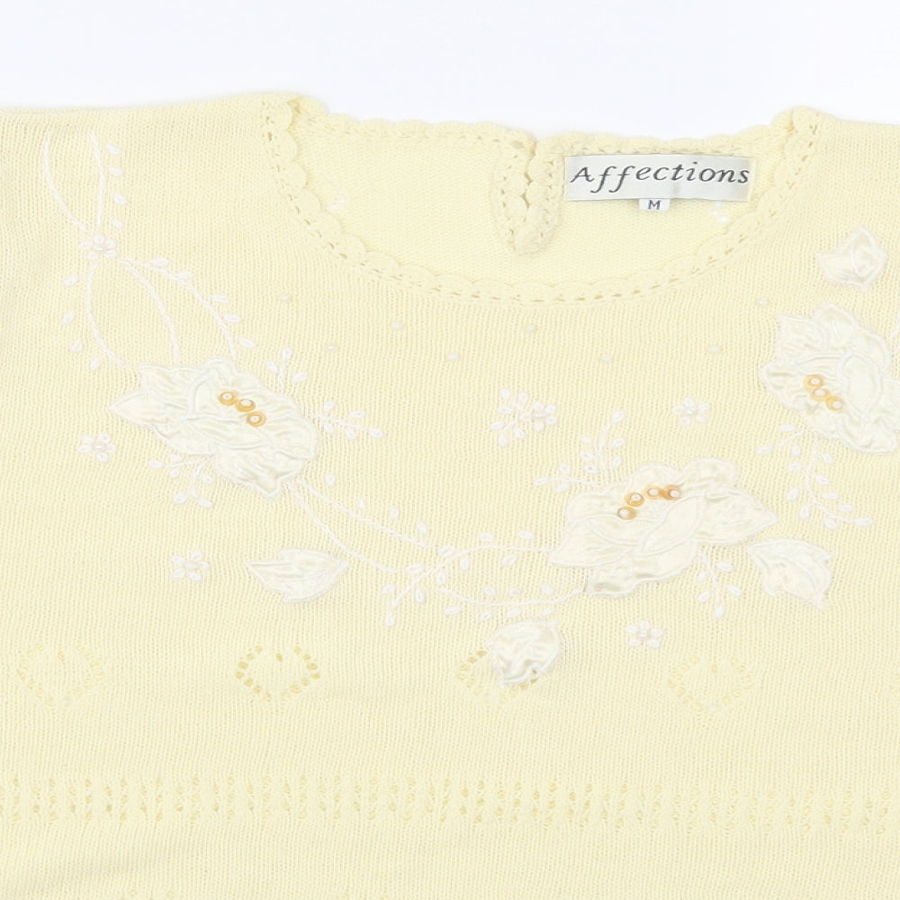 Affections Womens Yellow Floral  Pullover Jumper Size M