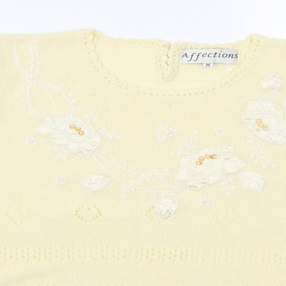 Affections Womens Yellow Floral  Pullover Jumper Size M