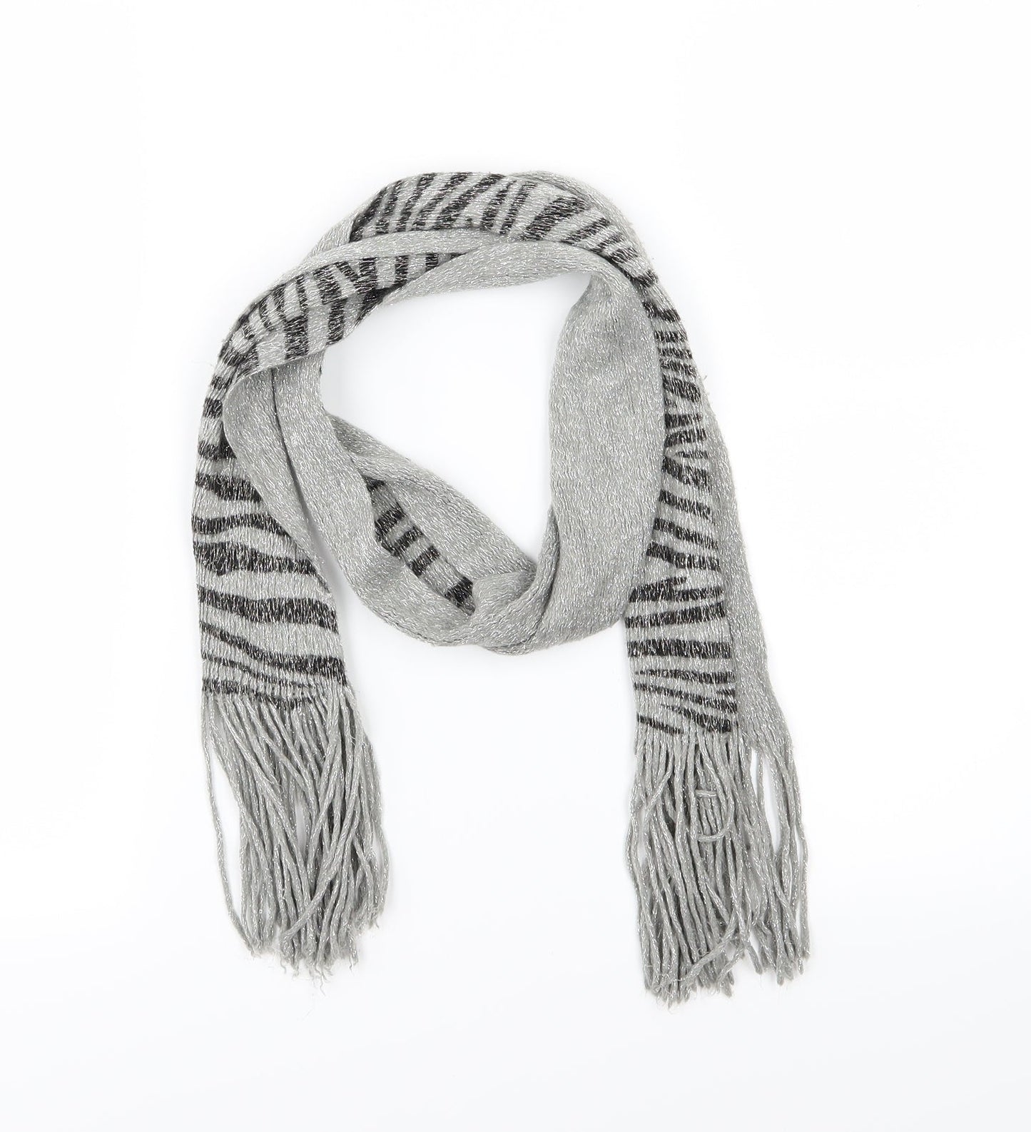 Preworn Womens Grey Striped Knit  Scarf