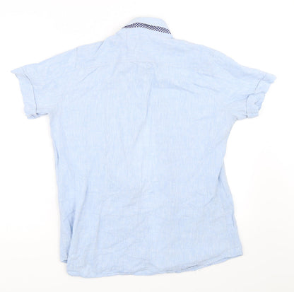 Mens UK Size M Preworn Blue  Button-Up Short Sleeve Casual Shirt