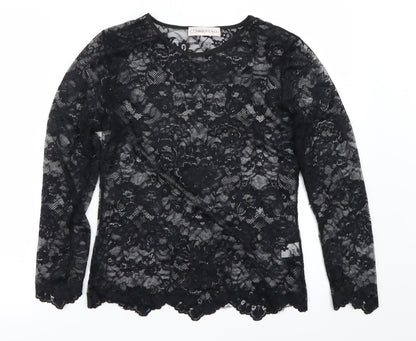 charlotte & co Womens Black Floral  Basic Blouse Size S