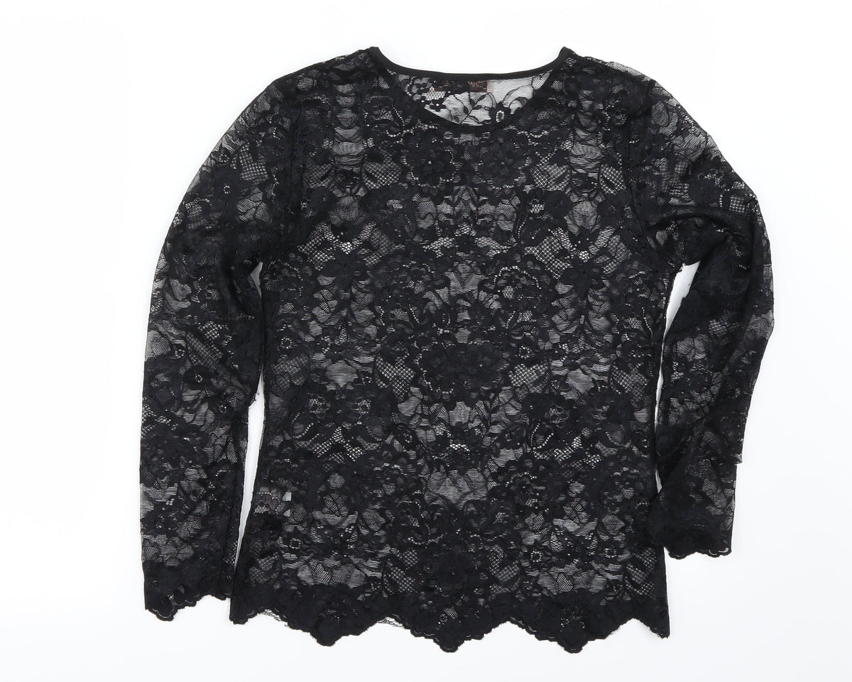 charlotte & co Womens Black Floral  Basic Blouse Size S