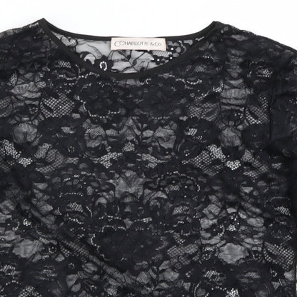 charlotte & co Womens Black Floral  Basic Blouse Size S