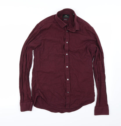 Mens UK Size M Moss London Red  Button-Up Long Sleeve Casual Shirt