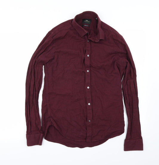 Mens UK Size M Moss London Red  Button-Up Long Sleeve Casual Shirt