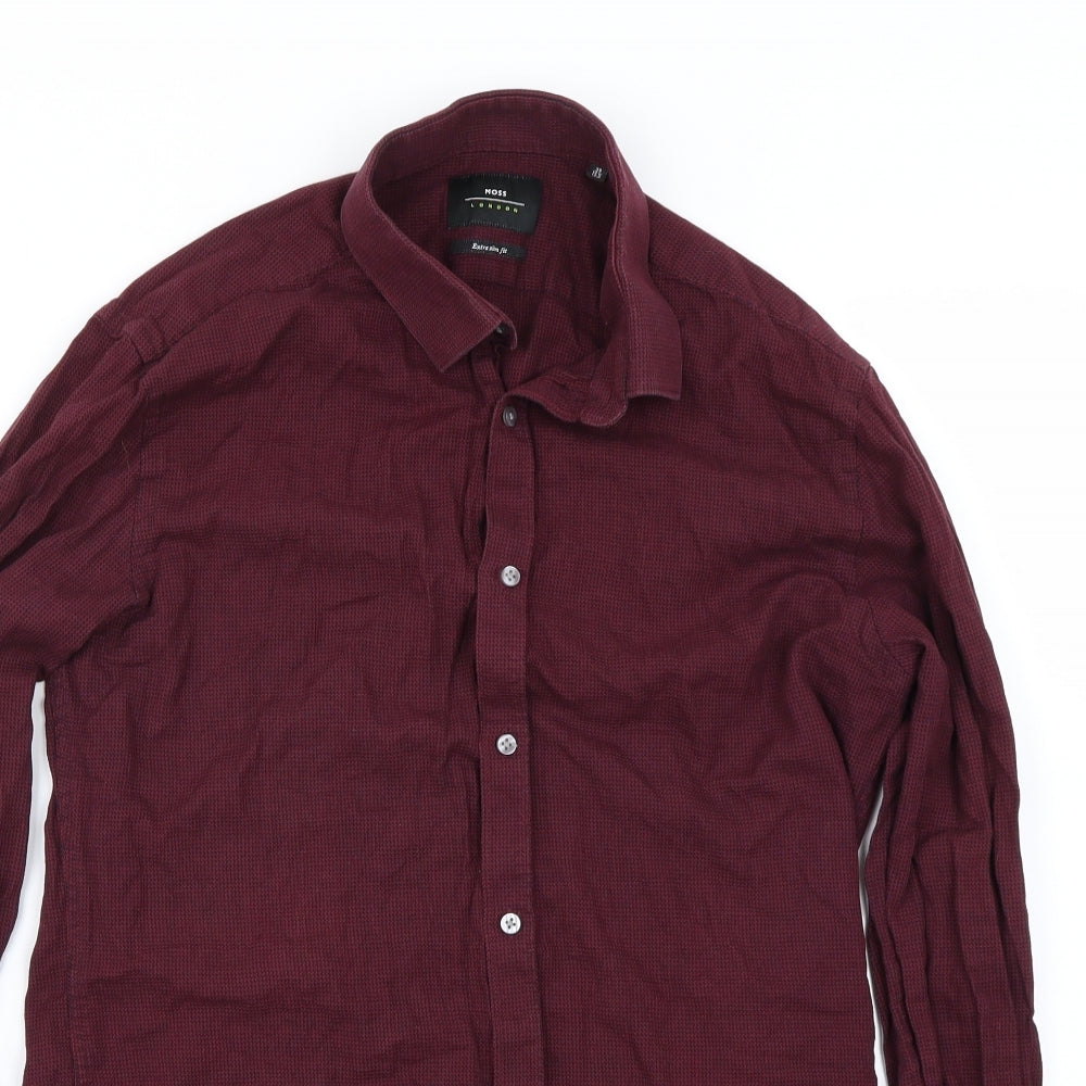 Mens UK Size M Moss London Red  Button-Up Long Sleeve Casual Shirt
