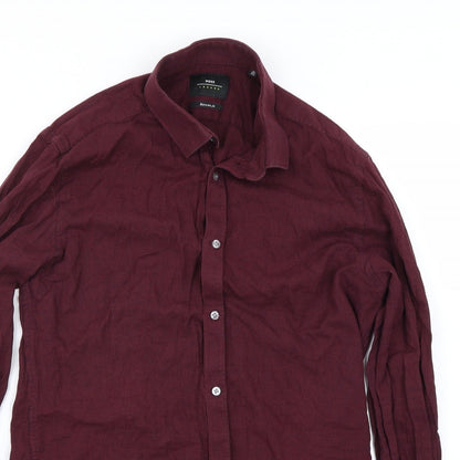 Mens UK Size M Moss London Red  Button-Up Long Sleeve Casual Shirt