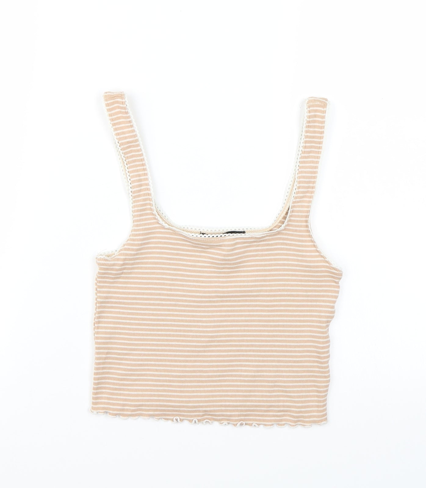 FOREVER 21 Womens Beige Striped  Basic T-Shirt Size XS