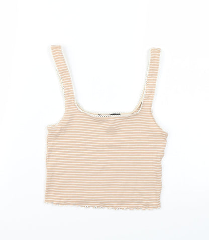 FOREVER 21 Womens Beige Striped  Basic T-Shirt Size XS