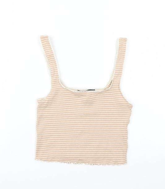 FOREVER 21 Womens Beige Striped  Basic T-Shirt Size XS