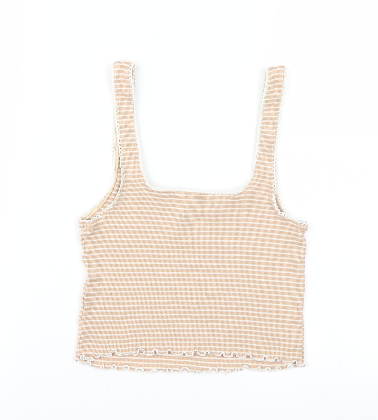 FOREVER 21 Womens Beige Striped  Basic T-Shirt Size XS