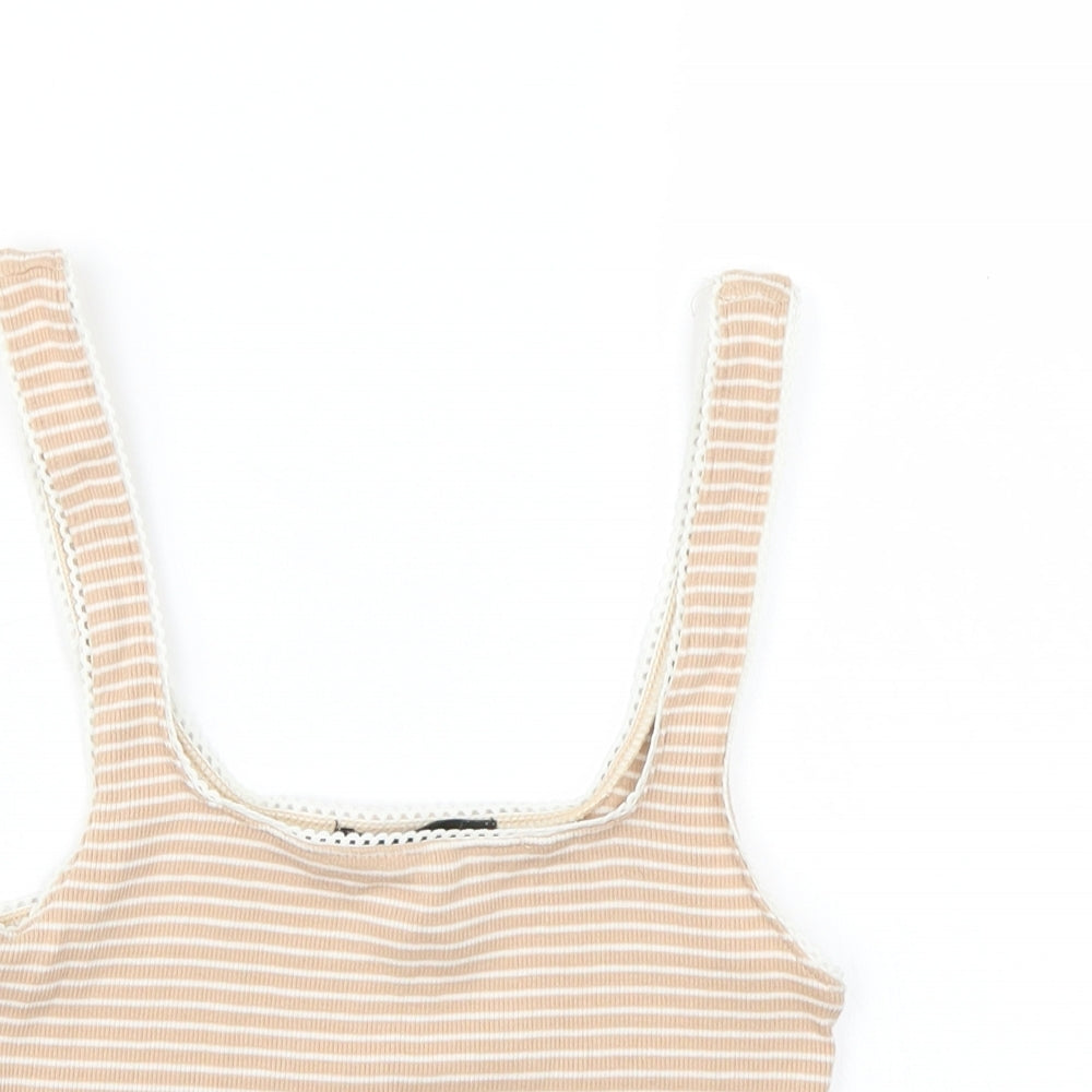 FOREVER 21 Womens Beige Striped  Basic T-Shirt Size XS