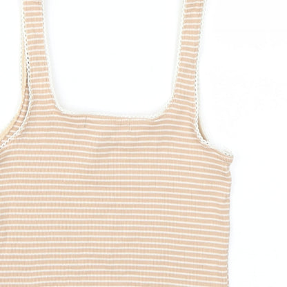 FOREVER 21 Womens Beige Striped  Basic T-Shirt Size XS