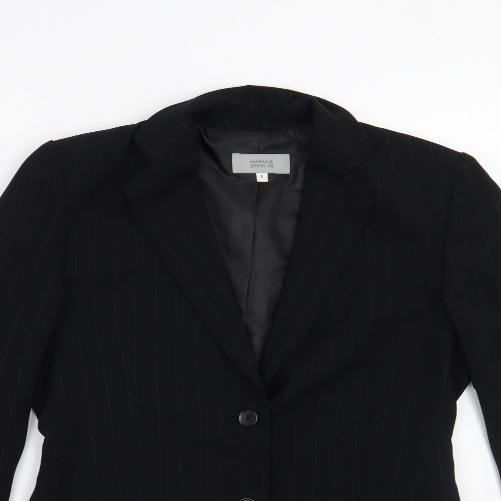 NEXT Womens Black Striped  Jacket Suit Jacket Size 8