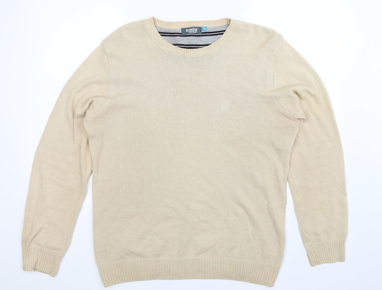 Easy Mens Beige  Knit Pullover Jumper Size M