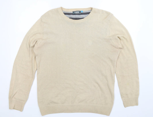Easy Mens Beige  Knit Pullover Jumper Size M