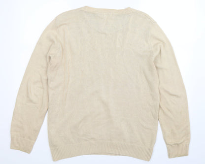 Easy Mens Beige  Knit Pullover Jumper Size M