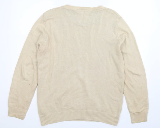 Easy Mens Beige  Knit Pullover Jumper Size M