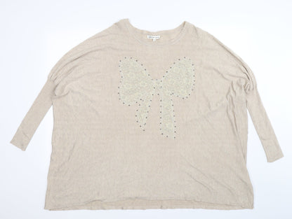 Millennium Womens Beige  Knit Pullover Jumper One Size  - Oversized