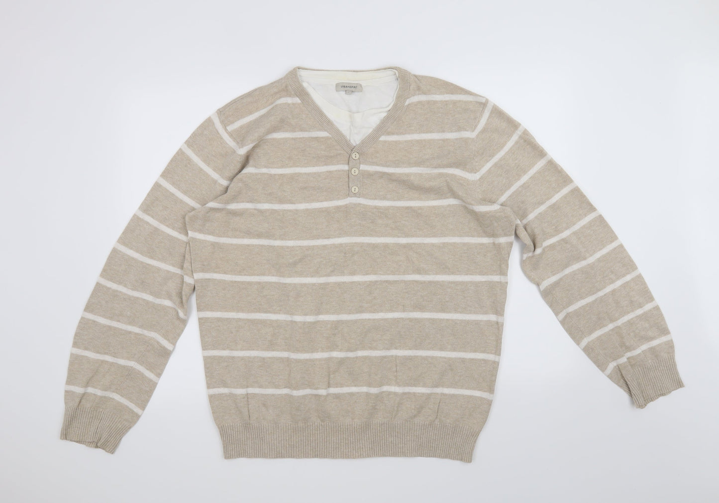 Urban Spirit Mens Beige Striped  Pullover Jumper Size L
